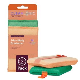 Cleanlogic 2-In-1 Body Exfoliator Dual-Sided Body Scrubber 2 Pack For Sensitive Skin Assorted Colors