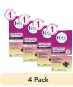 (4 pack) Veet Hair Removal Wax Strips With Shea Butter, Body Hair Remover For Women, Sensitive Skin, 40 CTv
