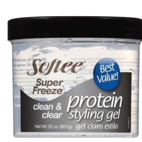 Softee Super Freeze Protein Styling Gel 32 oz. Jar, Clarifying, Strengthens Hair, Unisex