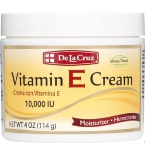 De La Cruz Vitamin E Cream 10,000 IUs, Face and Skin Moisturizer 4 oz Jar
